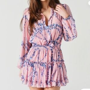 Misa Elle Kids Pink Blue Floral Long Sleeve Ruffle Tiered Dress Size 16